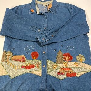 Bobbie Brooks - 18/20w, farm,‎ market, pumpkin denim shirt